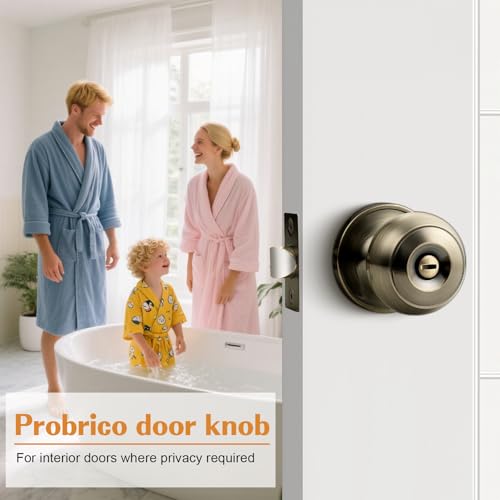 Probrico Bed/Bath Keyless Privacy Interior Door Knobs, Antique Brass Door Knobs 6 Pack - color: Antique Brass