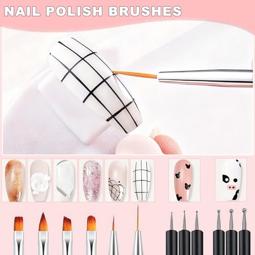 10Pcs Ombre Nail Brush Set, Silicone Chrome Powder Brush for Blooming & Aura Nails, French Tip Manicure, Nail Palette | Mixing Rod | Gradient Painting Pen Acrylic Nails Polish Design Tools