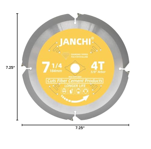 Janchi 7-1/4 Inch 4T PCD Tip Hardie Fiber Cement Circular Saw Blade with 5/8-Inch DMK Arbor, Polycrystalline Diamond Tipped Teeth Saw Blade for Laminate Flooring - size: 7-1/4" 4T