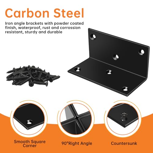 8 Pack Heavy Duty L Brackets 2x2x4in, 90-Degree Corner Brace, Steel Angle Brackets with Screws, for Furniture, Shelves, Cabinets, DIY Projects, Woodworking, and Home Improvement, Black - size: Black-8pcs