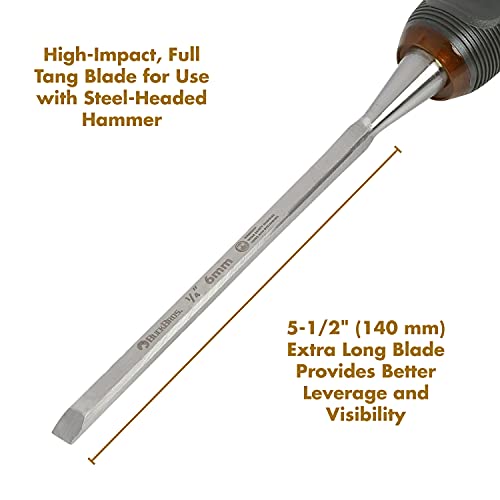 Buck Bros. 74811 1/4-Inch Wood Chisel, Full Tang Wood Carving Tools, Woodworking Tools for Carpentry, Trim Work, and DIY Projects, Hardened Steel Blade, Beveled Edge, Durable Non-Slip Handle - size: 1/4-Inch