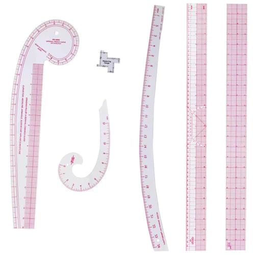 Sewing Rulers,Clear Metric French Curve Sewing Rulers Set for Pattern Making Drafting,Quilting,Clear Plastic Fashion Designer Ruler Kit in Inches， 6PCS - color: 6-piece Set
