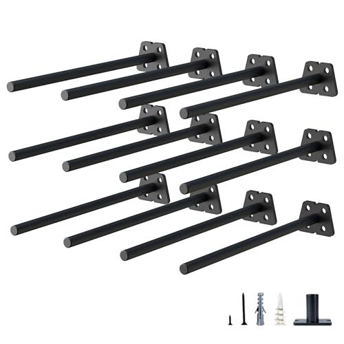 NEODROP 12-Pack 10 Inch Hidden Floating Shelf Bracket, Heavy Duty Blind Shelf Support Hardware | Invisible Wall Brackets for Kitchen, Fireplace Mantel Wood Shelves | Black Powder Coated Solid Steel - size: 10 Inch, style: 12 Pack
