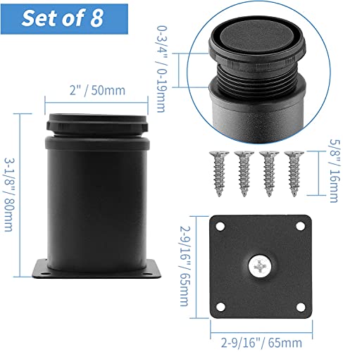 3 Inch Metal Furniture Legs Stainless Steel Adjustable Legs Black Metal Legs Round Cabinet Legs for Coffee Table Cabinet Desk Sofa Shelves, Pack of 8 - color: Black, size: 3"