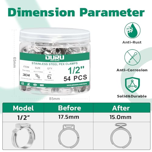 OURU 54PCS 1/2 Pex Crimp Rings, 304 Stainless Steel Pex Fittings - size: 1/2" × 54PCS