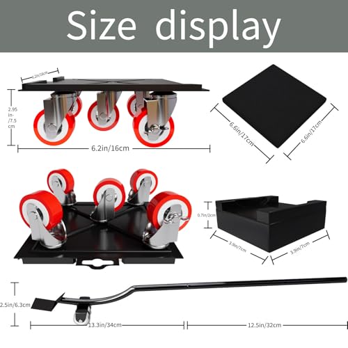 Furniture-Movers-with-Wheels-Dollies,Furniture-Dolly 360°Rotatable and Lockable,Furniture Sliders with 5 Wheels Rubber Silent Furniture Lifter Tool Set,3300 lbs Load Capacity,6.3×6.3IN Red - color: Furniture Mover Red