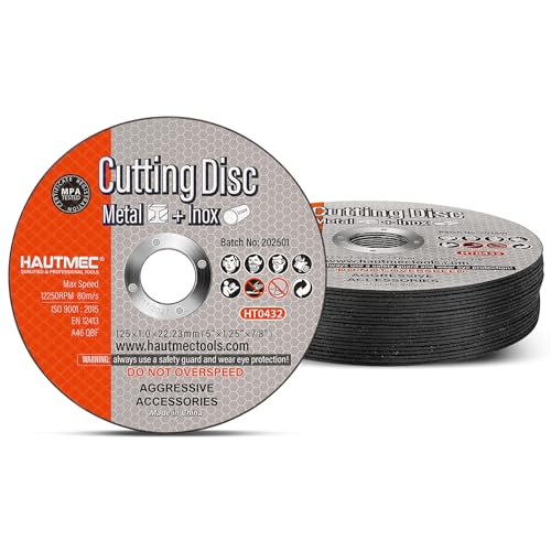 HAUTMEC 20 Pack Cut Off Wheels 5" x .04" x 7/8", Metal Cutting Discs for Angle Grinder, Ultra-Thin Aluminum Oxide Abrasive Cut-Off Wheel for Steel, Stainless Steel & Metal, MPA Certified (HT0432) - size: 5" x .04" x 7/8" (20 pcs)