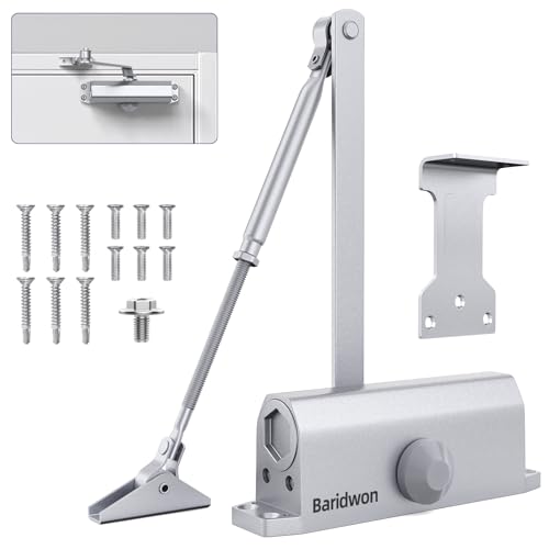Commercial Grade Hydraulic Door Closer Large Size, Heavy Duty No Slam with Hold Open, Silver - size: Large, style: Silver