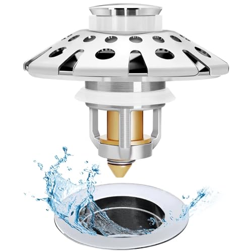 AzWzz Bathroom Sink Stopper,Sink Hair Catcher,Bathroom Sink Drain Strainer Pop Up Drain Cover Plug,Universal for 1.1 to 1.65in Sink Drain Hole - color: Chrome Silver