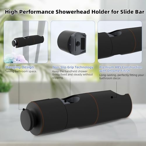 Hibbent Adjustable Shower Head Holder for Slide Bar, Universal 18.5-25mm Handheld Showerhead Bracket, Sprayer Holder with Hanging Design for Bathroom Shower, No Drill Installation, Oil-Rubbed Bronze - style: Oil Rubbed Bronze