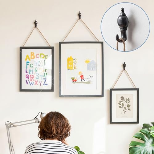 Hotop 30 Pieces Pin Hooks Push Pin Hangers, 20 lbs Push Hanger, Picture Hanging Nails for Home Office Fabric Wall Wooden (Retro Style,Black) - color: Black, style: Retro Style