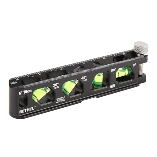 BETHEL 6 Inch Magnetic Torpedo Level with 4 Bubble Vials, V-Groove & Magnetic Rails, Black Aluminum Alloy Construction - color: Black 6in