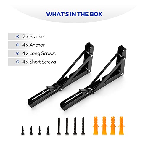 Ravinte Matte Black Folding Shelf Brackets, 10 Inch, 2 Pack - size: 10 Inch