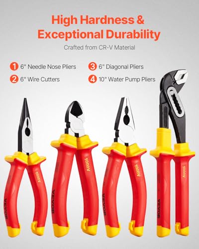 VEVOR Insulated Screwdriver Set, 12-Piece Professional Electrical Screwdriver Set, 1000V Insulated Electrician Tool Set, with Magnetic Phillips Slotted Tips, Insulated Pliers, and Diagonal Pliers - style: 12pcs