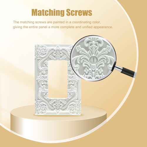 Decorative Outlet Covers White Flower Elegant 3D Floral Embossed 1 Gang Rocker Light Switch Cover Plate Single Decora Light Switch Covers Wall Plate Faceplate for Bedroom Home Decor - color: White, size: 1-Gang Rocker/5 x 3 IN