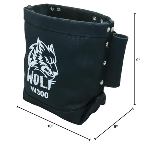 Wolf Black Canvas Tool Pouch, Tunnel Belt Loop, Bull Pin Loops & Bolt Bag Tote | Tradesman, Ironworker, Carpenter, 5’’x10’’x9’’ - color: Black