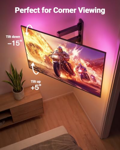 Pipishell Full Motion TV Wall Mount with LED Lights for 32–65 Inch TVs - style: Fits 32-65" TVs / Single Stud with LED