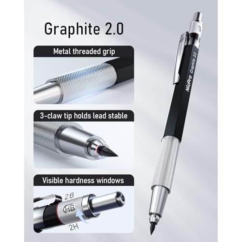 Nicpro 2mm Metal Mechanical Pencil Set with Case, 2PCS - size: 2 Pack