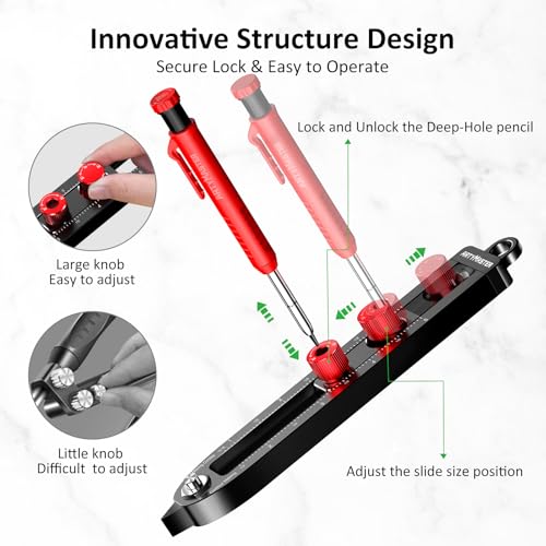ARTYMASTER Multi-Function Scribing Tool, DIY Woodworking Scriber Line Maker, Portable Aluminum Alloy Woodworking Compass Scriber Tool, Inch Circle Marking Gauge,Deep Hole Carpenter Pencils 6 Refills.