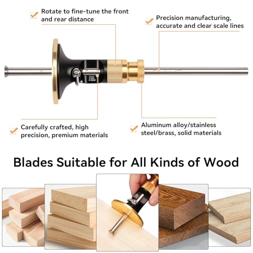 Wheel Marking Gauge, Aluminum Alloy Scriber Woodworking Mortise Parallel Scribing Tool Dovetail Scribing Gauge for Woodworking Projects, 0.2 Mm Precision, Rollable Blade