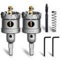 Metal Hole Saw 1-5/8''(41mm) 2Pcs Set Heavy Duty Tungsten Carbide Tipped Hole Cutters Set with a nitrided Step Drill and L-flench, for Steel Iron,Aluminum,Stainless stell,Plastic - size: 1-5/8''(41mm)-2PCS