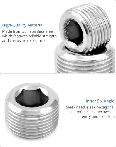 QWORK 304 Stainless Steel Pipe Fitting Kit Hex Countersunk Plug Assortment Set with NPT Male Thread 16 Pcs