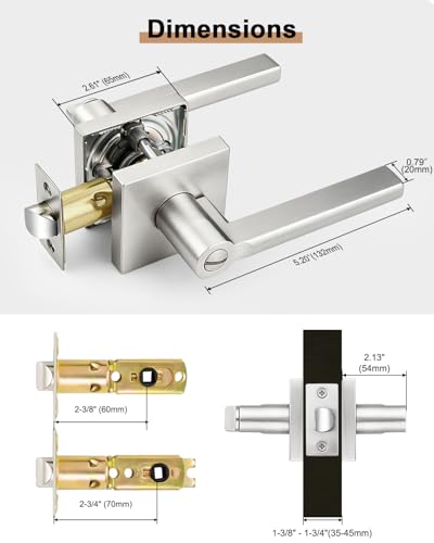 Probrico Interior Door Handles with Lock, Brushed Nickel Privacy Levers for Bedroom Bathroom, Heavy Duty Square Reversible Lockset, 10 Pack - color: Brushed Nickel