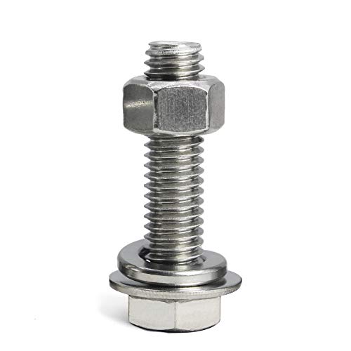 3/8-16 x 2 Bolts and Nuts Hex Head Bolts Screws, Nuts, Flat Lock Washers Hexagonal Head Bolt Stainless Bolts Machine Fully Thread, Bright Finish, Assortment Kit 6Sets - size: [3/8-16 x 2" (6Sets)]
