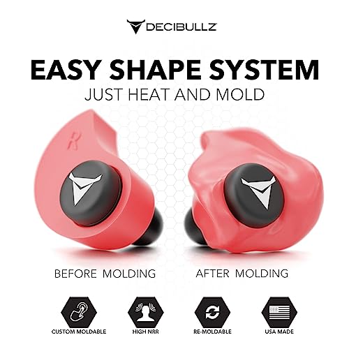Decibullz Custom Molded Ear Plugs, 31dB NRR Shooting Ear Protection (Red) - color: Red