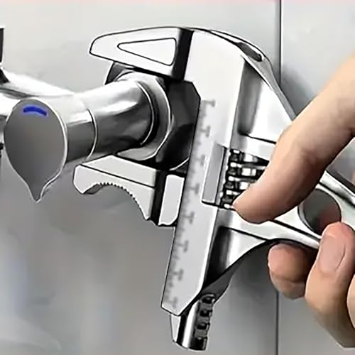 Arc Short Handle Large Opening Bath Wrench, Detachable Plumbing Pipe Adjustable Spanner, Multi-Function Socket and Pipe Wrench Tool, Silver - color: Silver