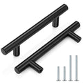 Probrico 5 Pack|3-1/2 Inch Black Cabinet Pulls Stainless Steel Kitchen Cabinet Handles, Round T Bar Cupboard Furniture Hardware,Drawer Dresser Closet Pulls Wardrobe Handles,Total Lenght:6 Inch - color: Black, size: hole center 3-1/2"
