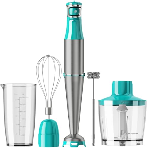 Turelar Immersion Blender Handheld 5 in 1 Hand Blender Set 1100W Heavy Duty - color: Cyan Blue, size: 5 in 1
