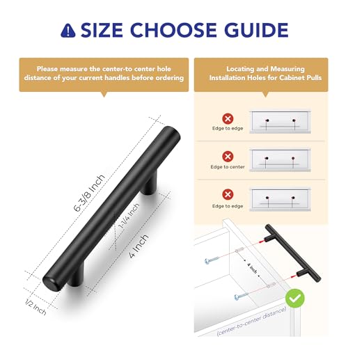 Ravinte Matte Black Cabinet Handles 6-3/8" Length,4" Hole Center,10 Pack - size: 6.3 Inch (4 Inch Hole Center)