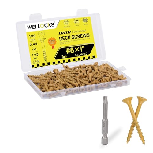 WELLOCKS #8 x 1 in Tan Deck Screws, 0.44 lbs Trial Size - size: #8×1", style: Trial size 0.44LBS