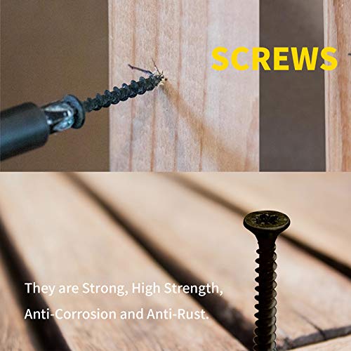380pcs Drywall Screws Kit, 8 Sizes Wood Screws, Black Steel Drywall Screws Phillips Bugle Head and Black Phosphate Finish Self Tapping Screws Assortment for Wood Drywall Sheetrock