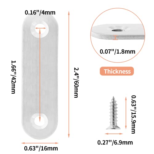 Jiozermi 24 Pcs Straight Brace, 2.4" x 0.6", Stainless Steel Silver - size: Silver, 2.4” x 0.6”, 24 Pcs