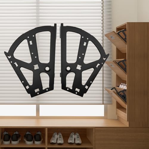 Coshar 4Pcs 2 Layers Shoes Drawer Hinges Fan Shape Shoe Cabinet Rack,Black | 2 Layers,Stainless Steel Shoe Cabinet Rack Flip Frame, Replacement Fittings, Furniture Parts Hardware - color: Black, size: 2 Layers