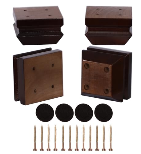 Square Wood Furniture Legs Set of 4 - Wooden Replacement Heavy Duty Feet for Sofa, Table, Couch, Bed, Bench, Dresser, Chairs, Sideboard, Recliner (Brown 2" H*3.15" W No Hanger Bolt) - color: Brown, size: 2"H*3.15"W (No Hanger Bolt)
