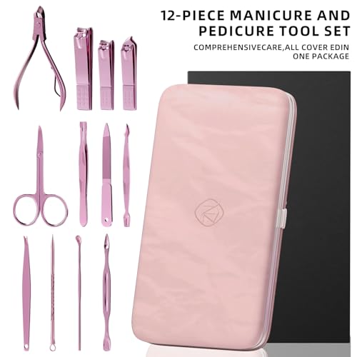 Manicure Set, Stainless Steel Nail Clipper Set with Travel Case - color: Rose Purple