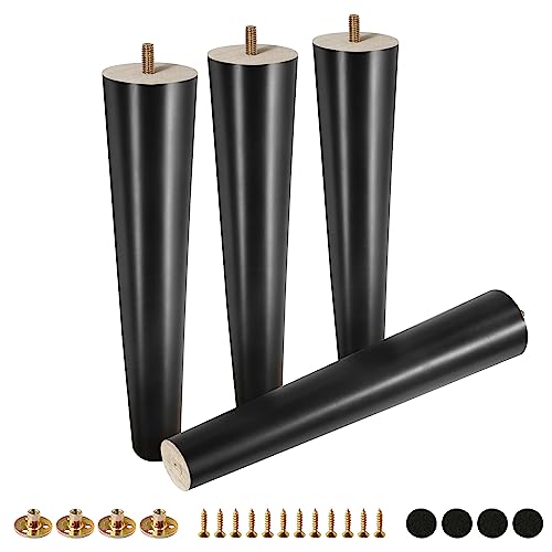 FoDau770 Rubber Wood Legs 12", Straight Taper, 5/16"-18 Thread, Black, 4pcs | Wood Couch legs - Mid Century Sofa Legs - Furniture legs Replacement for Cabinet Dresser Chair Ottoman - color: Black, size: 12 Inch - Straight (90°)
