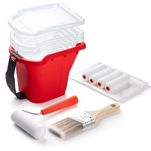 Mister Rui Handheld Paint Bucket and 4 Inch Roller Kit, 12 Piece - size: 4 Inch 12Pack