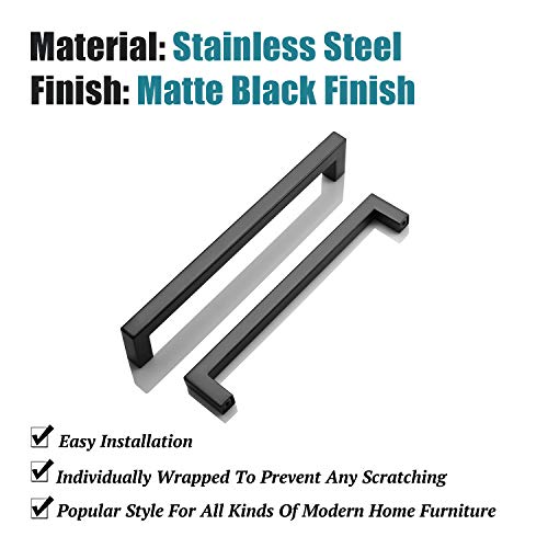 KNOBWELL 6 Pack 192mm Black Cabinet Pulls Drawer Handles Pulls Kitchen Pull - color: Matte Black, size: Hole Center:7-9/16 inch(192mm)