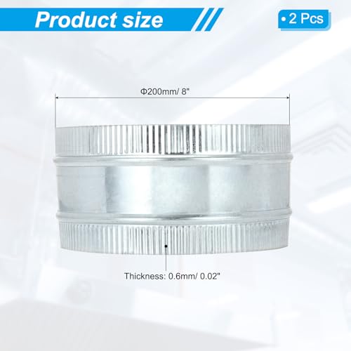 PATIKIL 8 Inch Duct Connector Coupling, 2 Pcs Galvanized Steel Straight Dryer Vent Coupler Flexible Ducting Collar Connector Round Crimped Ventilation Duct Extension for HVAC System Pipe - size: 8 Inch