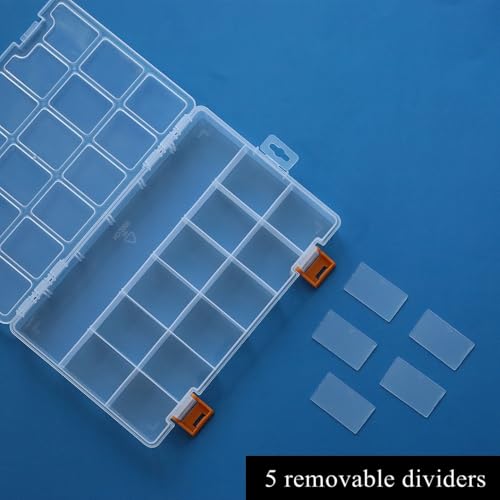 4 Pack 18 Grids Clear Plastic Storage Box with Dividers, Transparent Organizer Container Case for Small Parts, Bead, Button, Jewelry, Diamond, Craft Supplies,Sewing Kit, DIY Accessories - size: 18 Grids
