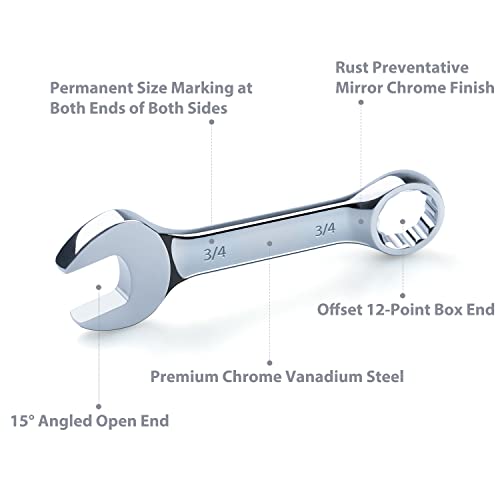 Premium Stubby Combination Wrench Set with Roll-up Pouch, 11-Piece, SAE, 3/8” to 1”, No Skipped Inch Size | Cr-V Steel, Mirror Polished Finish | Short Length and Slim Body, Perfect for Confined Areas - size: SAE Set