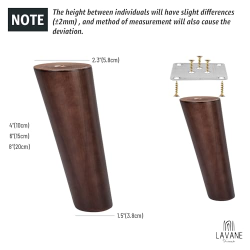 La Vane 4 inch / 10cm Wooden Furniture Legs, 4PCS Soild Wood Oblique Tapered Walnut Replacement Feet with Mounting Plate for Couch Sofa Cabinet TV Stand Armchair - color: Walnut, size: 4"/10cm