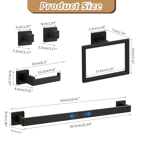 5-Pieces Matte Black Bathroom Accessories Set, 24 Inch Bath Towel Bar Set, SUS 304 Stainless Steel Bathroom Hardware Set, Towel Racks for Bathroom Wall Mounted - color: H-24 Matte Black