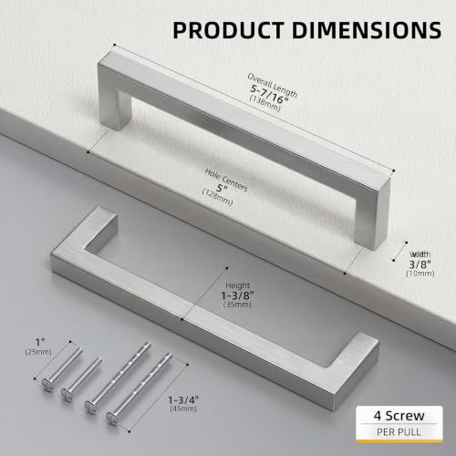 Goldenwarm 5 Inch 10 Pack Brushed Nickel Cabinet Pulls Kitchen Handles - color: Brushed Nickel, size: 5'' Hole Center
