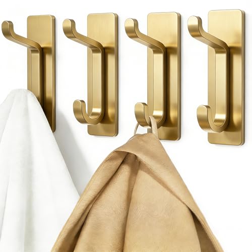 pickpiff 12 Pack Stick-on Hooks Strong 13LB for Coat & Towel, Brushed Gold - color: Gold, size: 12 Pack