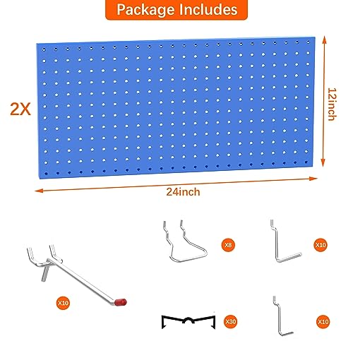 TORACK Metal Pegboard Wall Organizer 24"x24" 70 PCS Tool Storage Pegboards - color: Blue